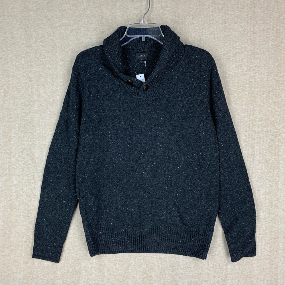 J. Crew Merino Wool Sweater Small Gray Shawl Collar Pullover Chunky Knit S